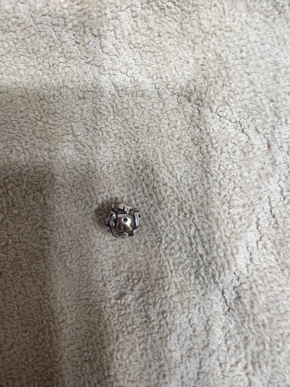 Pandora Sterling Silver Letter 'R' Charm Bead with gold R